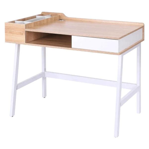 Rootz-pöytä - Kirjoituspöytä - Tietokonepöytä - Valkoinen/luonnollinen - 100 cm x 55 cm x 81,5 cm