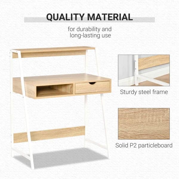Rootz Desk - Työpöytä laatikolla ja hyllyllä - Suuri säilytystila - E1 lastulevy - Metallikehys - Luonnollinen - 80 x 50 x 100 cm