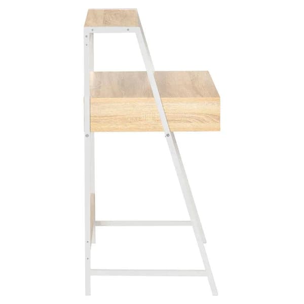 Rootz Desk - Työpöytä laatikolla ja hyllyllä - Suuri säilytystila - E1 lastulevy - Metallikehys - Luonnollinen - 80 x 50 x 100 cm