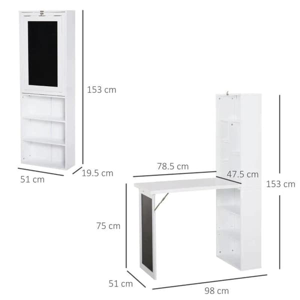 Rootz Skrivebord - Bogreol - Computer Office Workstation - Kontorbord - Sammenklappeligt Spisebord Sammenklappeligt 6 Rum Bogreol - Metalstel - Hvid