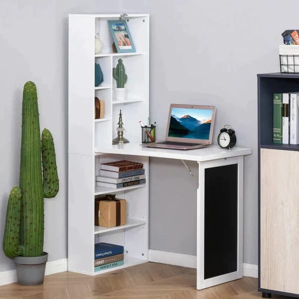 Rootz Skrivebord - Bogreol - Computer Office Workstation - Kontorbord - Sammenklappeligt Spisebord Sammenklappeligt 6 Rum Bogreol - Metalstel - Hvid
