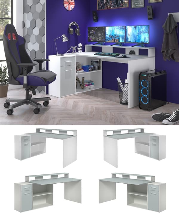 Rootz Desk 160 x 92 x 115 cm - toimistopöytä - pelipöytä - neljä kokoonpanovaihtoehtoa - Valkoinen/harmaa - Antrasiitti