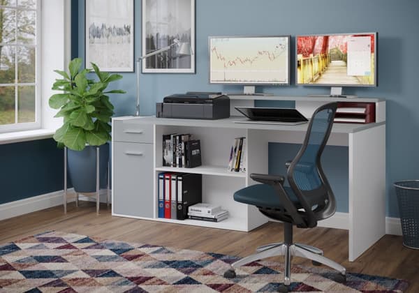 Rootz Desk 160 x 92 x 115 cm - toimistopöytä - pelipöytä - neljä kokoonpanovaihtoehtoa - Valkoinen/harmaa - Antrasiitti