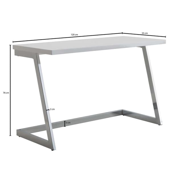 Rootz työpöytä 120x55x76 cm korkeakiiltoinen valkoinen - hopea PC-pöytä metallijaloilla - Design-tietokonepöytä - kotitoimiston toimistopöytä - Konsol