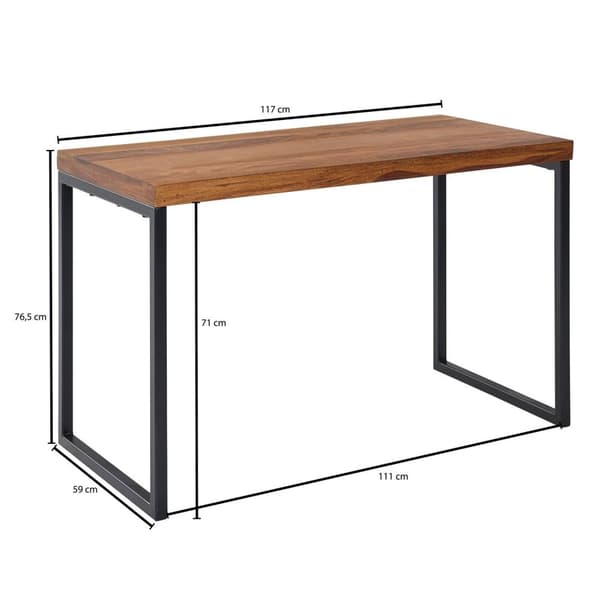 Rootz työpöytä sheesham massiivipuuta - metallia 117x59x76,5 cm tietokonepöytä - Designtoimistopöytä pieni tumma - Kannettavan pöytätyöpöytä