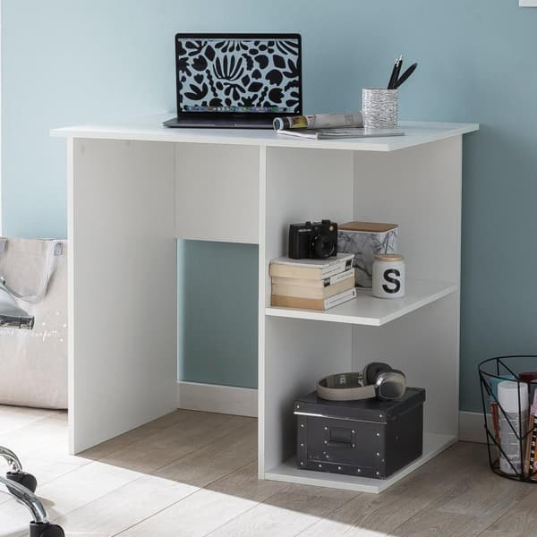 Rootz Tietokonepöytä Valkoinen Työpöytä 82 x 60 x 76 cm - Pieni kannettavan tietokoneen pöytä Toimisto ilman pyöriä - Toimistopöytä hyllyllä - Työpöyt