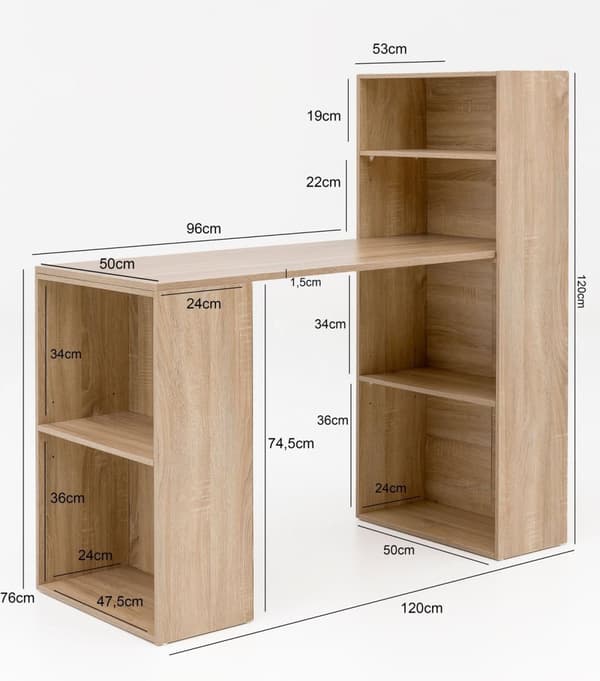 Rootz-pöytä hyllyllä 120 x 120 x 53 cm Sonoma puu Moderni - Pöytähyllysäilytyslokerot PC-pöytä - Tietokonepöytä hyllyllä - Designpöytätoimisto ja säil