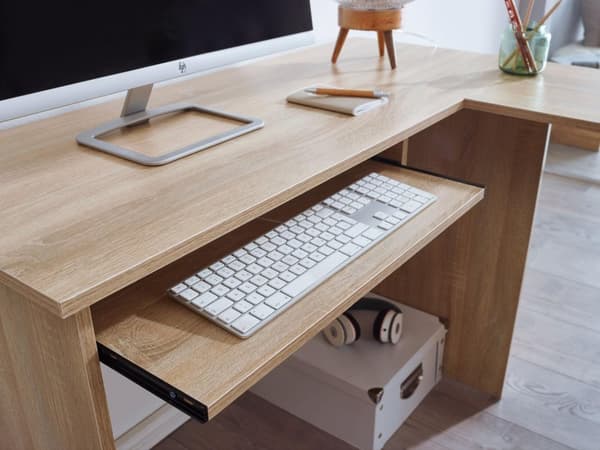 Rootz design skrivebord 140 x 75,5 x 120 cm Sonoma - Skrivebord med hylde arbejdsværelse hjemmekontor bord kontor moderne