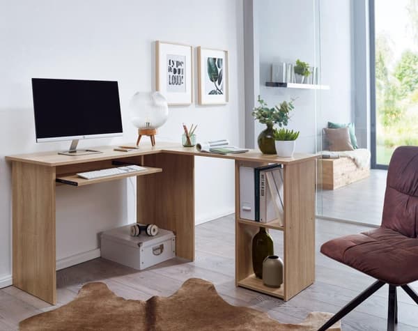 Rootz design skrivebord 140 x 75,5 x 120 cm Sonoma - Skrivebord med hylde arbejdsværelse hjemmekontor bord kontor moderne