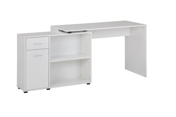 Rootz design -kulmapöytä hyllyllä valkoinen 120 x 75,5 x 106,5 cm - Moderni toimistopöytä Tietokonepöytätyöpöytä - Kulmapöytä kotitoimisto