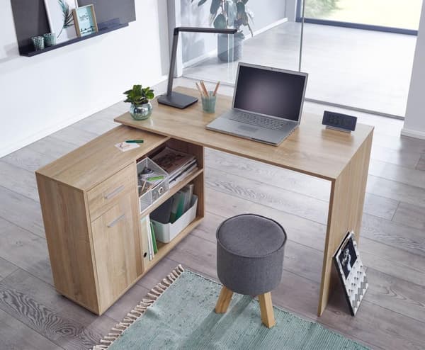 Rootz design -kulmapöytä hyllyllä Sonoma 120 x 75,5 x 106,5 cm - Moderni toimistopöytä Tietokonepöytätyöpöytä - Kulmapöytä kotitoimisto
