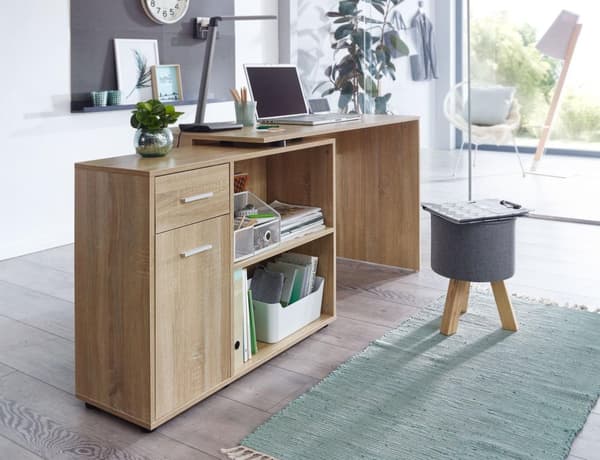 Rootz design -kulmapöytä hyllyllä Sonoma 120 x 75,5 x 106,5 cm - Moderni toimistopöytä Tietokonepöytätyöpöytä - Kulmapöytä kotitoimisto