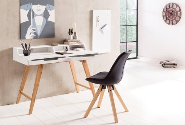 Rootz 110 x 85 x 60 cm MDF-puusta skandinaavisen valkoinen matta työpöytä - Design-kannettava tietokonepöytä kaapeliaukolla - Toimistopöytä tammijaloi