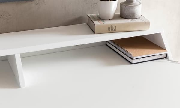 Rootz 110 x 85 x 60 cm MDF-puusta skandinaavisen valkoinen matta työpöytä - Design-kannettava tietokonepöytä kaapeliaukolla - Toimistopöytä tammijaloi