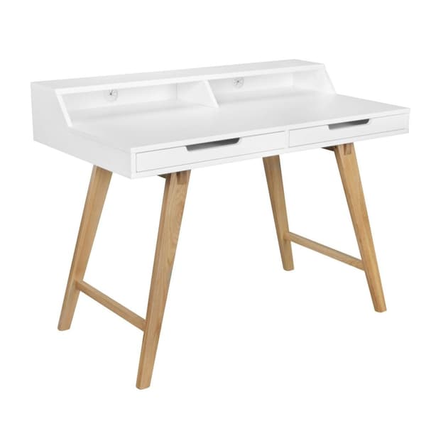 Rootz 110 x 85 x 60 cm MDF-puusta skandinaavisen valkoinen matta työpöytä - Design-kannettava tietokonepöytä kaapeliaukolla - Toimistopöytä tammijaloi