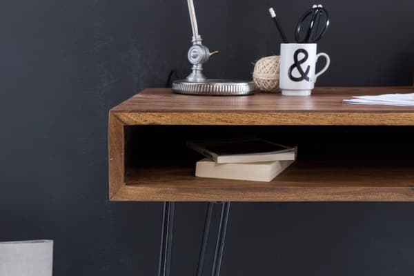 Rootz Desk ruskea 110 x 60 x 76 cm massiivipuinen kannettava pöytä Sheesham Nature - maalaistalomainen työpöytä 1 säilytysalustalla - Toimistopöytä PC