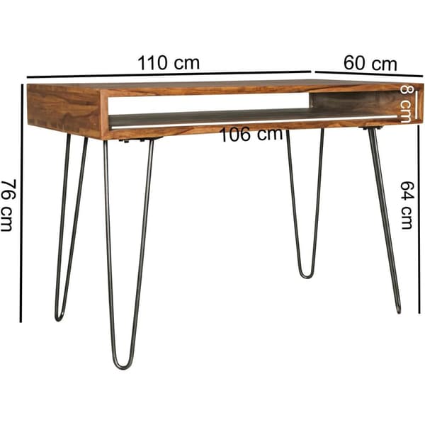 Rootz Desk ruskea 110 x 60 x 76 cm massiivipuinen kannettava pöytä Sheesham Nature - maalaistalomainen työpöytä 1 säilytysalustalla - Toimistopöytä PC