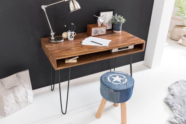 Rootz Desk ruskea 110 x 60 x 76 cm massiivipuinen kannettava pöytä Sheesham Nature - maalaistalomainen työpöytä 1 säilytysalustalla - Toimistopöytä PC