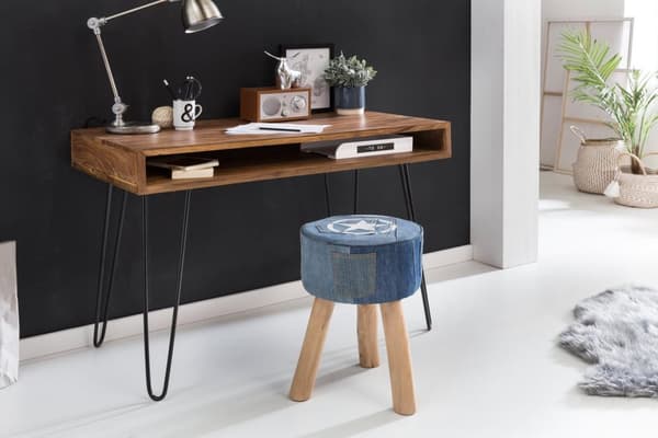 Rootz Desk ruskea 110 x 60 x 76 cm massiivipuinen kannettava pöytä Sheesham Nature - maalaistalomainen työpöytä 1 säilytysalustalla - Toimistopöytä PC