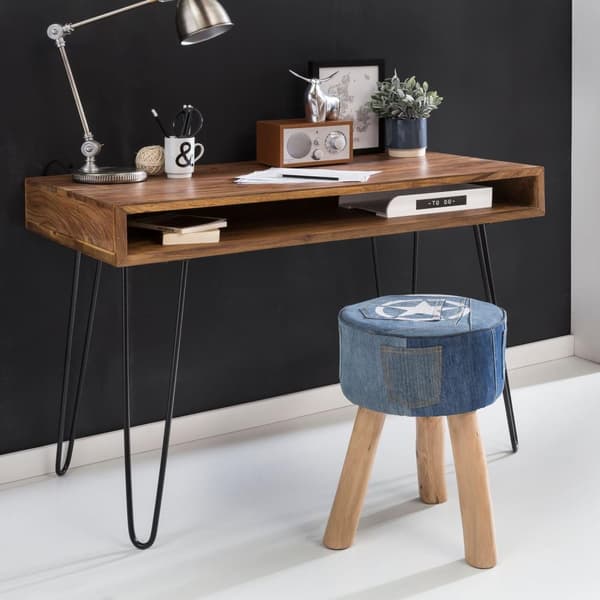 Rootz Desk ruskea 110 x 60 x 76 cm massiivipuinen kannettava pöytä Sheesham Nature - maalaistalomainen työpöytä 1 säilytysalustalla - Toimistopöytä PC