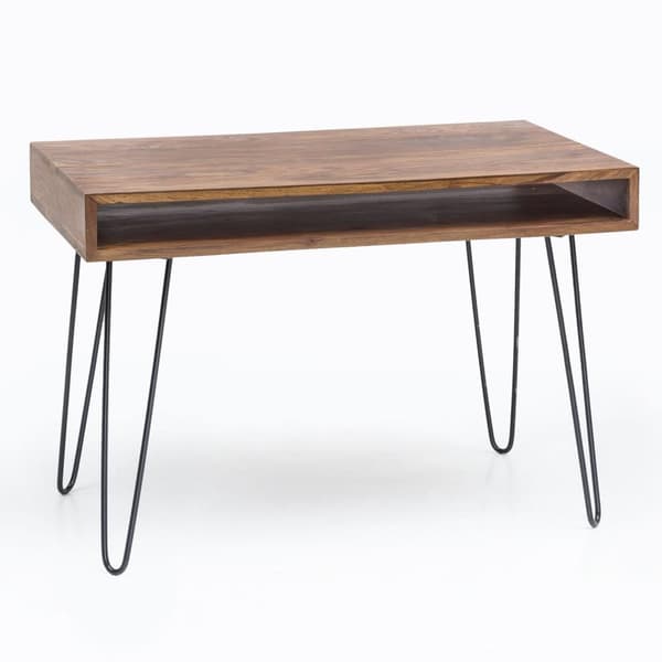 Rootz Desk ruskea 110 x 60 x 76 cm massiivipuinen kannettava pöytä Sheesham Nature - maalaistalomainen työpöytä 1 säilytysalustalla - Toimistopöytä PC