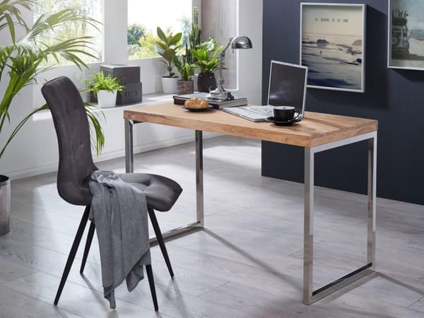 Rootz työpöytä Massiivipuuta Acacia tietokonepöytä 120 x 60 cm kannettava tietokonepöytä Mökin konsolipöytä metallijaloilla