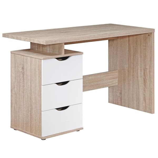 Rootz skrivbord 120 x 76 x 53 cm med 3 lådor i Sonoma vit - Datorskrivbord modernt för tonåringar - Platssparande laptopbord med hylla
