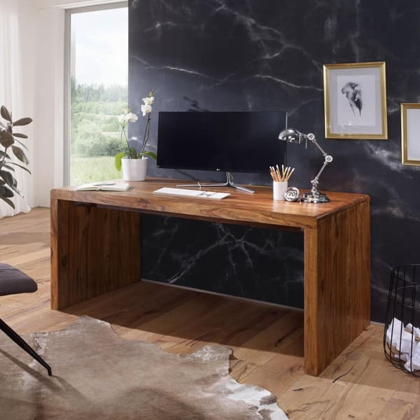 Rootz skrivbord massivt trä Sheesham datorbord 200 cm brett äkta trä design arkivering kontorsbord lantlig stil