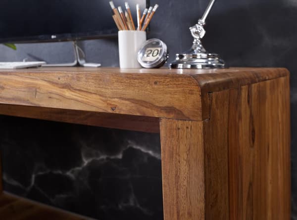 Rootz skrivebord massivt træ Sheesham computerbord 120 cm bredt ægte træ design arkiveringskontorbord i landlig stil