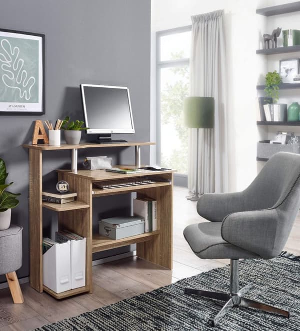 Rootz Tietokonepöytä Sonoma Oak 94 x 90 x 48 cm näppäimistön jatkeella - Kannettava tietokonepöytä ilman pyöriä kiinnikkeellä - PC-pöytä tulostimen sä