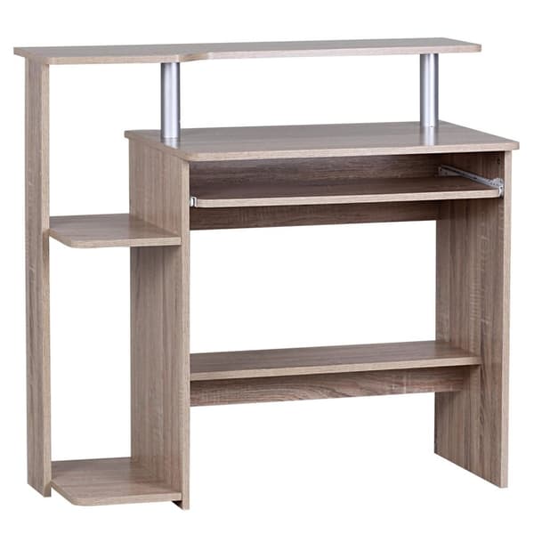 Rootz computerbord Sonoma Oak 94 x 90 x 48 cm med tastaturudvidelse - Laptopbord uden hjul med fastgørelse - PC-bord med printeropbevaringspladsbespar