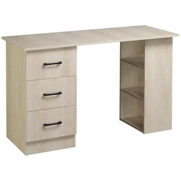 Rootz-tietokonepöytä - Työpöytä - Tietokonepöytä - Toimistopöytä - Työpöytä - Hylly, jossa 3 laatikkoa - Lastulevy - Luonnollinen - 120 x 49 x 72 cm