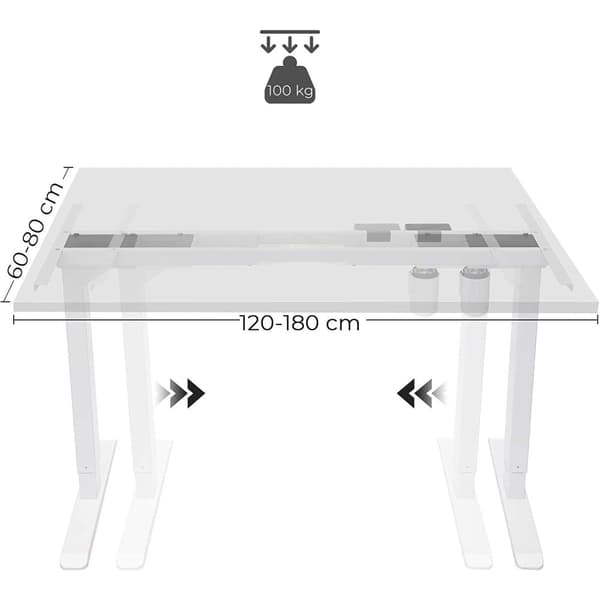 Rootz Bordstativ - Med Motor - Højdejusterbar - Ingen bordplade - Stel - Længdejusterbar - Stål - Hvid - (115-147) x 60 x (71-112) cm