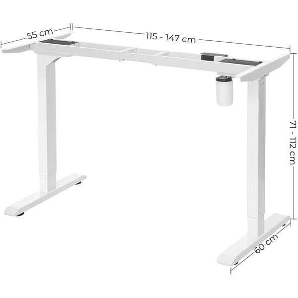 Rootz Bordstativ - Med Motor - Højdejusterbar - Ingen bordplade - Stel - Længdejusterbar - Stål - Hvid - (115-147) x 60 x (71-112) cm