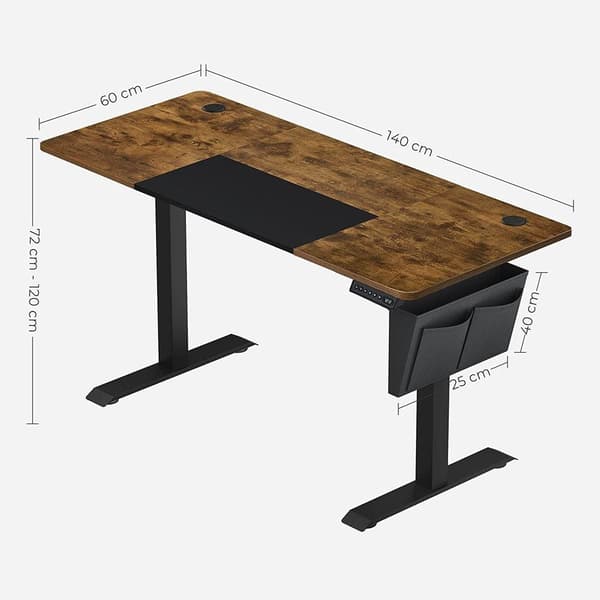 Rootz sähköpöytä - korkeussäädettävä työpöytä - sähköinen pöytäteline - pelipöytä - sähköinen pelipöytä - vintage ruskea-musta - 140x60x(72-120)cm