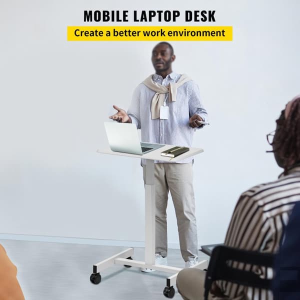 rörlig sitta att stå laptop skrivbord med stor yta och låsbara hjul, 76-110cm justerbar höjd, robust och stabil struktur, lätt att montera
