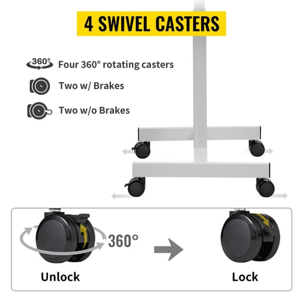 rörlig sitta att stå laptop skrivbord med stor yta och låsbara hjul, 76-110cm justerbar höjd, robust och stabil struktur, lätt att montera