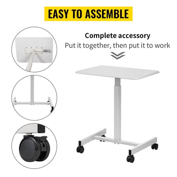 rörlig sitta att stå laptop skrivbord med stor yta och låsbara hjul, 76-110cm justerbar höjd, robust och stabil struktur, lätt att montera