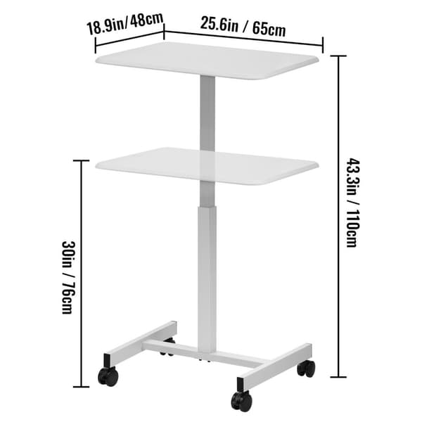 rörlig sitta att stå laptop skrivbord med stor yta och låsbara hjul, 76-110cm justerbar höjd, robust och stabil struktur, lätt att montera
