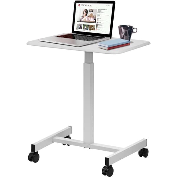 rörlig sitta att stå laptop skrivbord med stor yta och låsbara hjul, 76-110cm justerbar höjd, robust och stabil struktur, lätt att montera