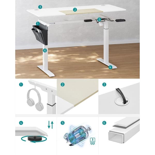 Rootz Højdejusterbart skrivebord - Manuelt højdejusterbart skrivebord - Elektrisk skrivebord - Stående skrivebord - Spillebord - Hvid - 60 x 140 x (72