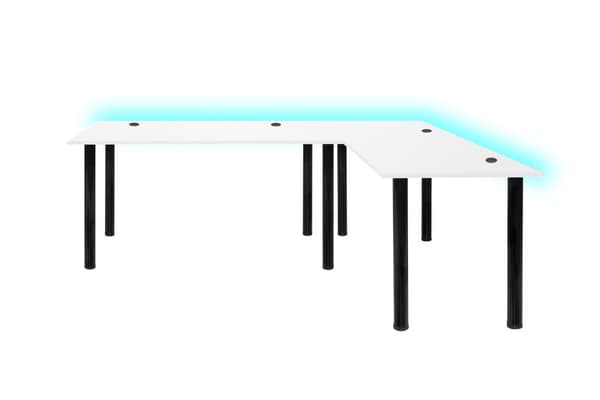SyberDesk Gaming Pro LED  hjørne skrivebord  hvid 197 x 132 cm med LED stort computer skrivebord