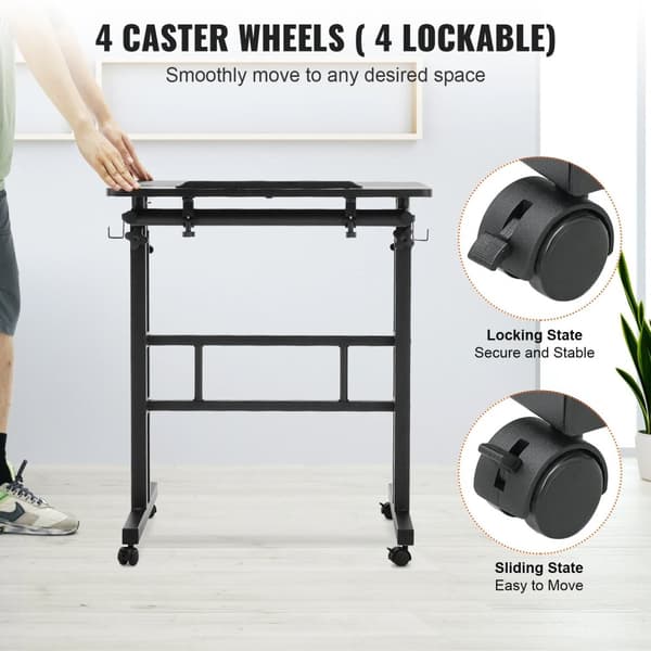40 lbs lastkapacitet 26,4"-44,9" justerbar höjd sitt-stå skrivbord med 23,6" x 23,6" bordsskiva och 360° svängbara hjul, 0-45° tiltbar design