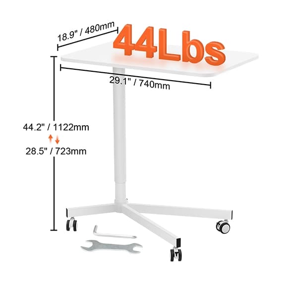 20kg lastkapacitet bärbart sitt-stå skrivbord med 4st 360° svängbara hjul, 723-1122 mm justerbar höjd, 740 x 480 mm rymlig bordsskiva