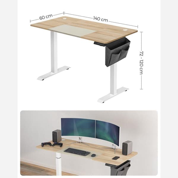 Rootz elektrisk skrivebord - Højdejusterbart skrivebord - Stående skrivebord - Gaming skrivebord - Højdejusterbart spilleskrivebord - Hvid-Greige - 60