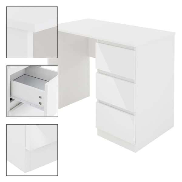 Työpöytä kolmella laatikolla 90x76x50 cm valkoinen pressulevystä ML-muotoilu