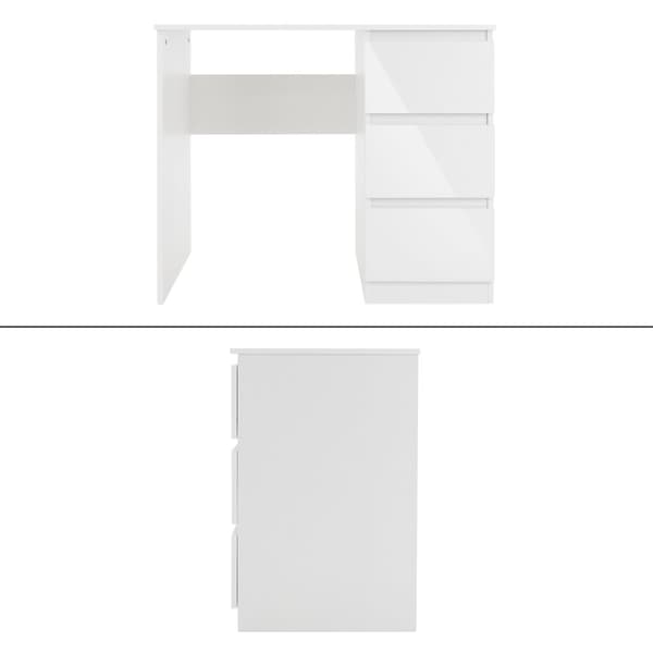 Työpöytä kolmella laatikolla 90x76x50 cm valkoinen pressulevystä ML-muotoilu