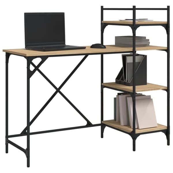 vidaXL Tietokonepöytä hyllyillä Sonoma-tammi 120x47x109 cm
