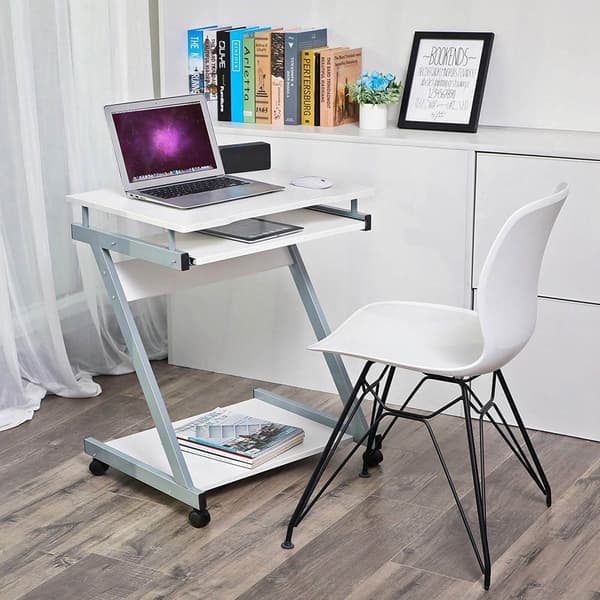 Rootz Mobile Desk - Rullautuva tietokonepöytä - Ulosvedettävä näppäimistö - Z-muotoinen - Kulmapöytä - Toimistopöytä - Kirjoituspöytä - Työpöytä - Pel