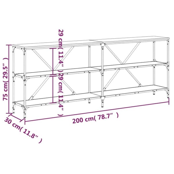 konsolbord 200x30x75 cm konstrueret træ og jern røget sonoma-eg